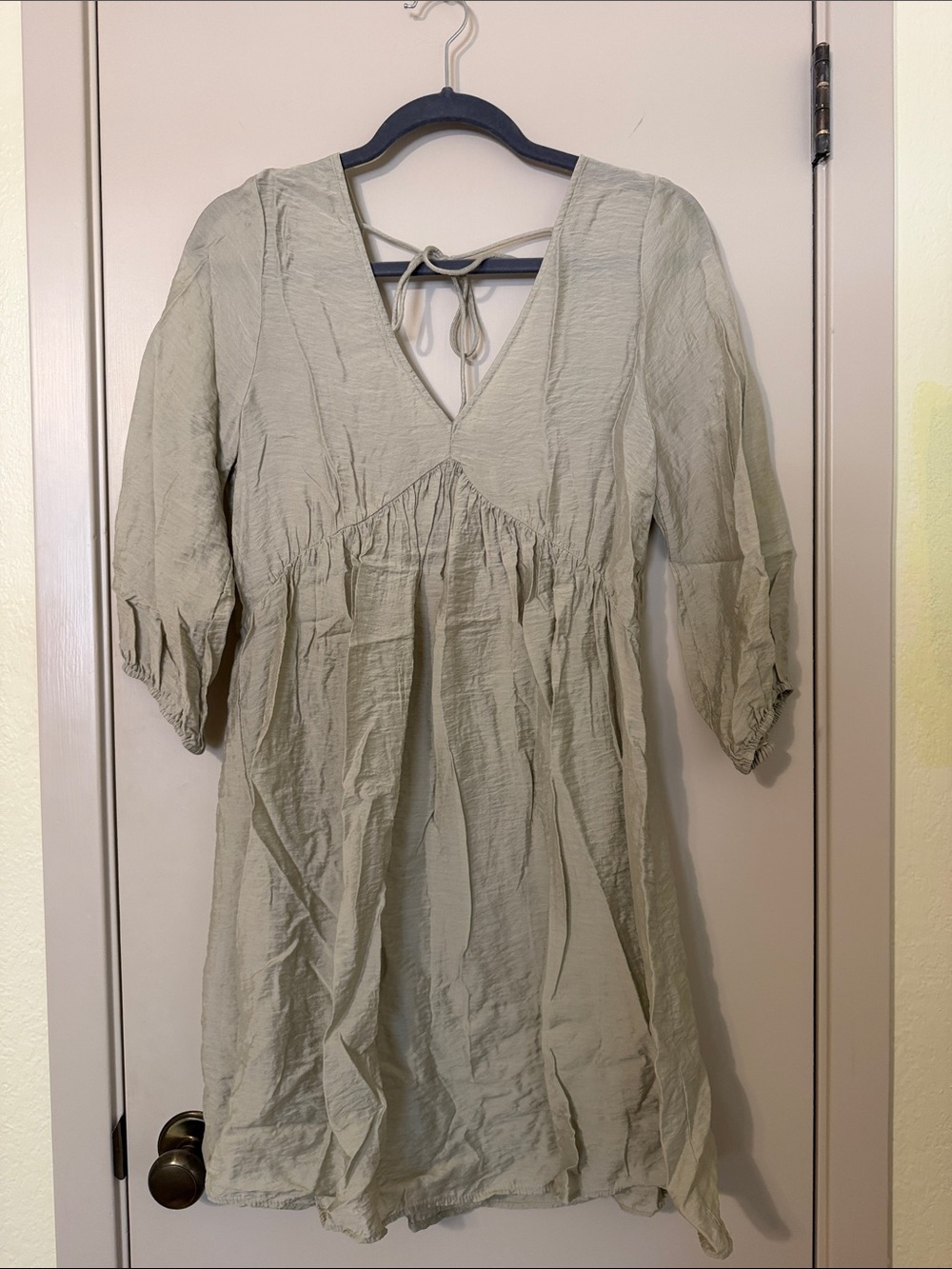 H&M Sage Green V-Neck Tie-Back Mini Dress